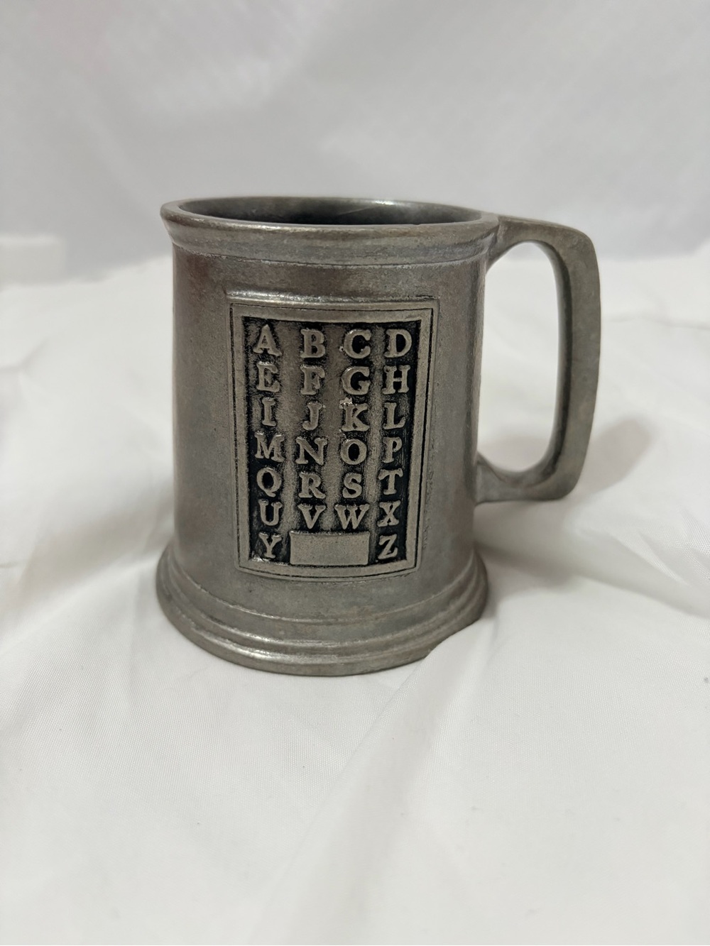Vintage Pewter Alphabet Tankard Mug - Gray